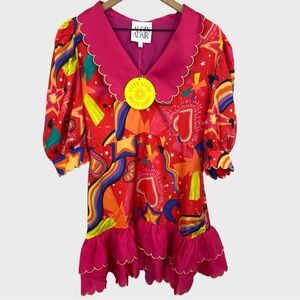 Alden Adair Multicolor Funky Stargazing Scalloped Collar Piper Dress NWT Large